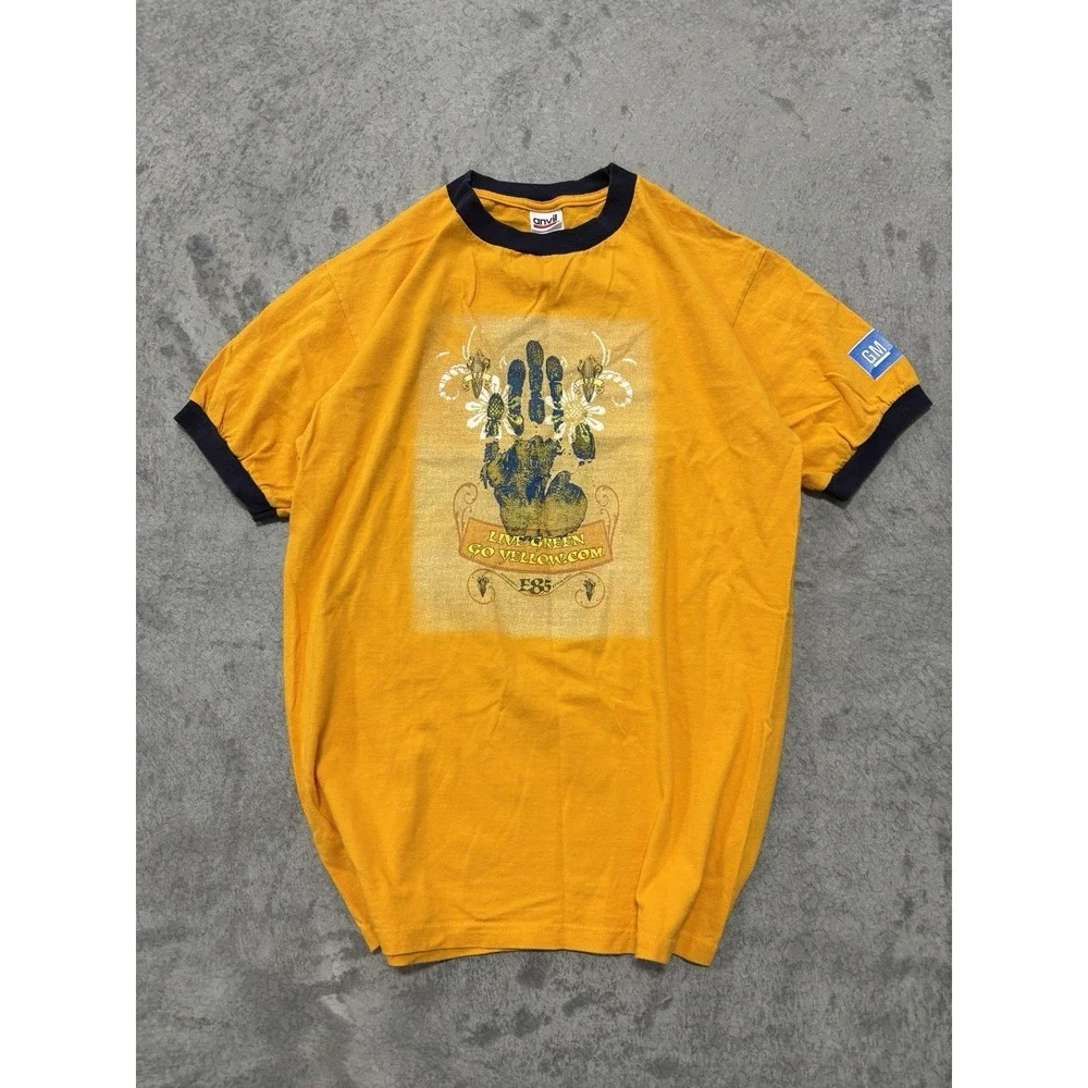 Vintage Anvil "Live Green Go Yellow" ringer tee in a men's medium - Picture 1 of 4